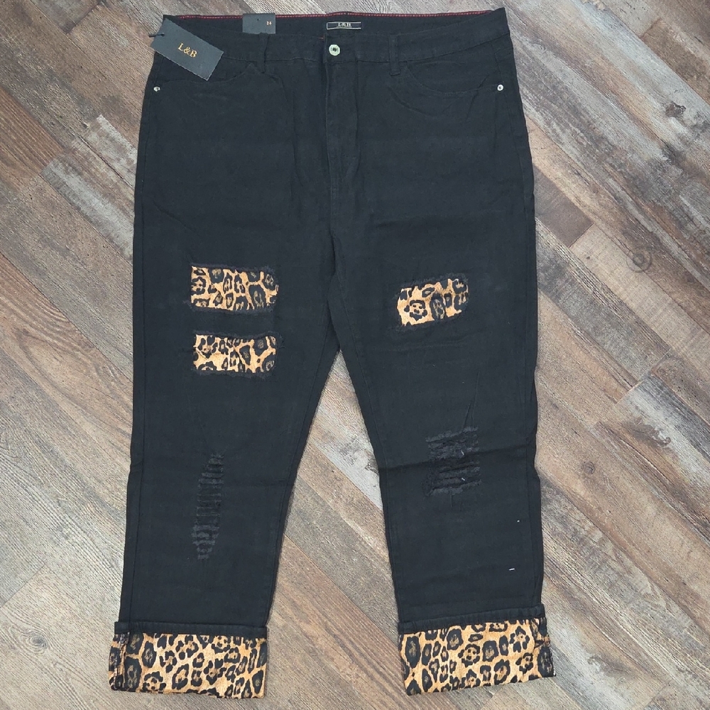 Lucky & Blessed Black Jeans with Leopard Details